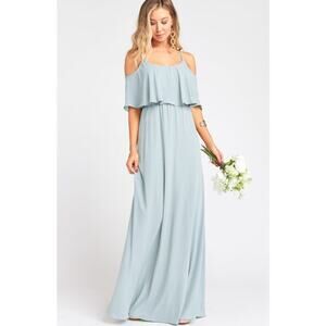 NWT Show Me Your MuMu Caitlin Ruffle Maci Dress In Silver Sage Crisp Size XXS